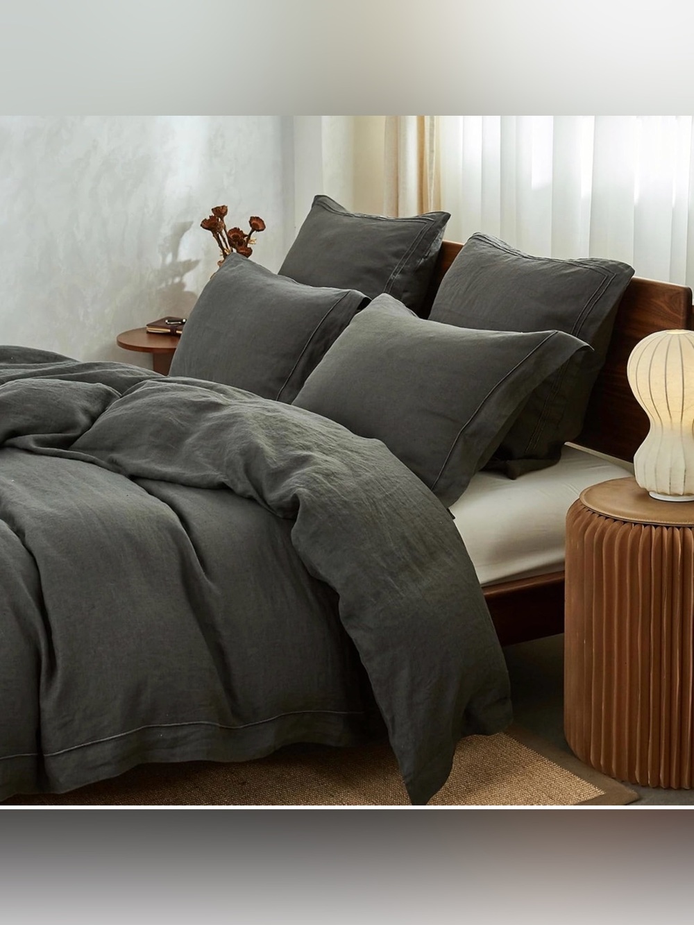 Washed Charcoal Linen Duvet Cover Set